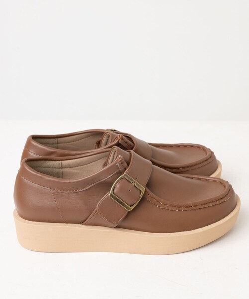 セール】ROVERETO/ロベレート フェイクレザー ベルト 厚底モカシン