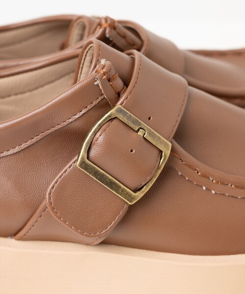 セール】ROVERETO/ロベレート フェイクレザー ベルト 厚底モカシン