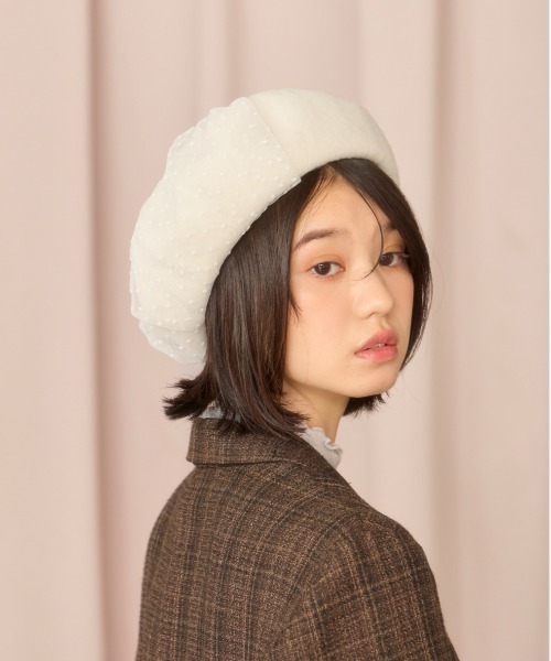 kaorinomori（カオリノモリ）の「kaorinomori ロマネコベレー レティ / カオリノモリ（ハンチング/ベレー帽・レディース・ダークグレー/ライトグリーン/ホワイト・M/57.5cm）」の4枚目の写真