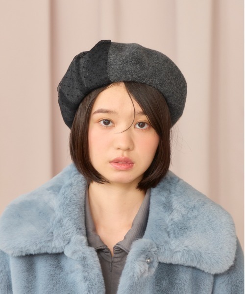 kaorinomori（カオリノモリ）の「kaorinomori ロマネコベレー レティ / カオリノモリ（ハンチング/ベレー帽・レディース・ダークグレー/ライトグリーン/ホワイト・M/57.5cm）」の8枚目の写真