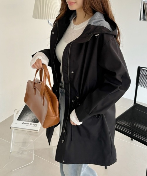 美品♡STYLE DELI バックレースアップブルゾン マウンテンパーカー 黒 セール】【Eclat one】 カットボンディング ウエスト ドロスト