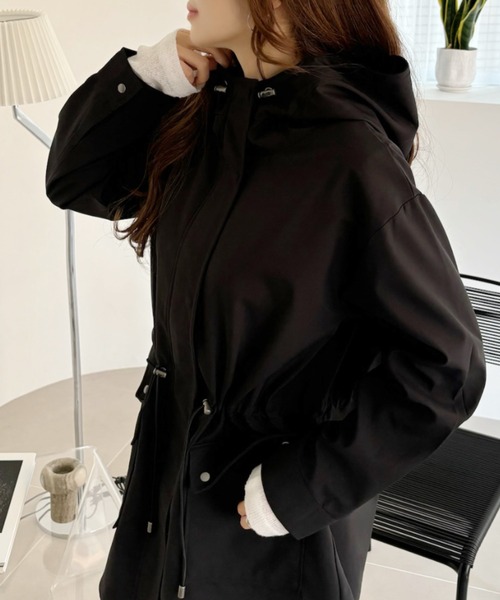 美品♡STYLE DELI バックレースアップブルゾン マウンテンパーカー 黒 セール】【Eclat one】 カットボンディング ウエスト ドロスト