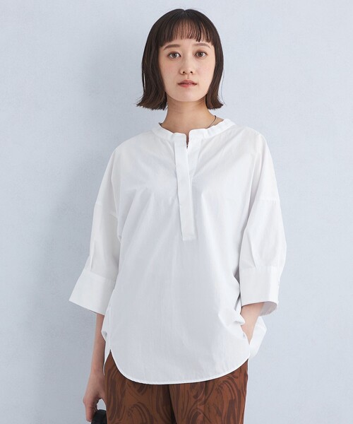 green label relaxing（グリーンレーベルリラクシング）の「バンドカラー スキッパー シャツ（シャツ/ブラウス・レディース・ダークグリーン/ホワイト/ダークグレー・FREE）」の7枚目の写真