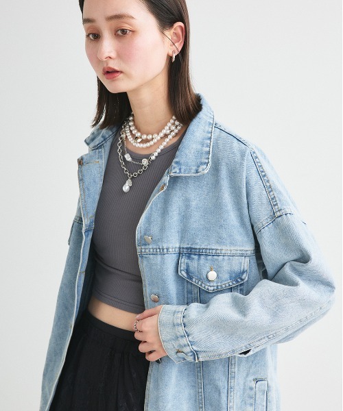 ad thie（アドティエ）の「ビッグシルエット デニムジャケット（デニムジャケット・レディース・ライトブルー・FREE）」の11枚目の写真