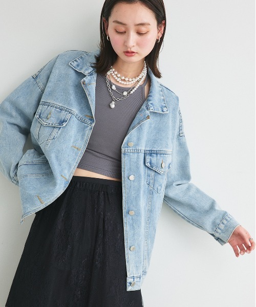 ad thie（アドティエ）の「ビッグシルエット デニムジャケット（デニムジャケット・レディース・ライトブルー・FREE）」の12枚目の写真