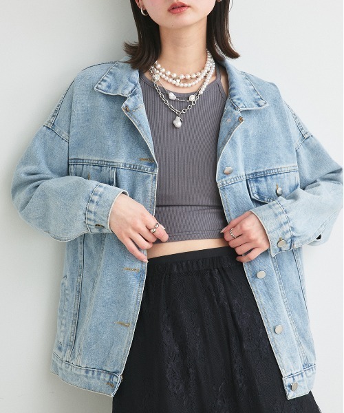 ad thie（アドティエ）の「ビッグシルエット デニムジャケット（デニムジャケット・レディース・ライトブルー・FREE）」の14枚目の写真