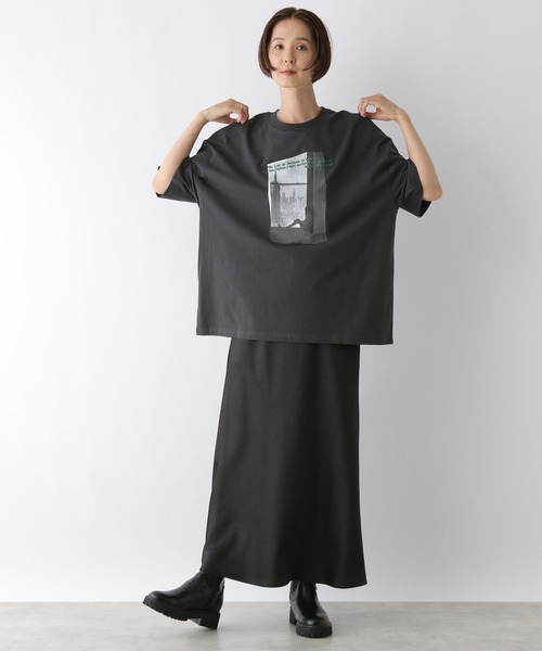 PHOTOプリント6分袖チュニック 141596（Tシャツ/カットソー