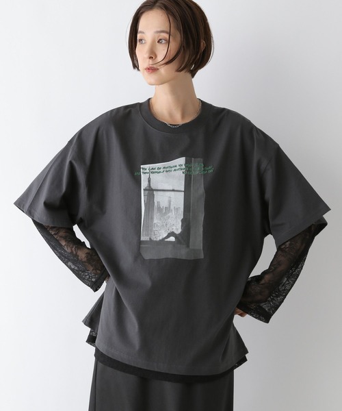 LEPSIM(レプシィム)の「PHOTOプリント6分袖チュニック 141596(Tシャツ/カットソー・レディース・チャコールグレー/オフホワイト・FREE)」の18枚目の写真