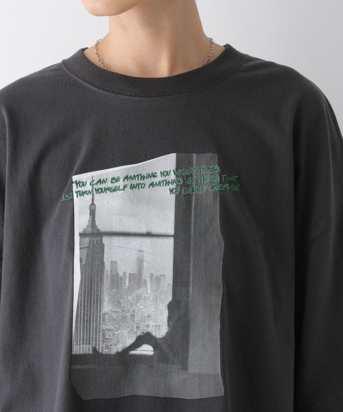 PHOTOプリント6分袖チュニック 141596（Tシャツ/カットソー