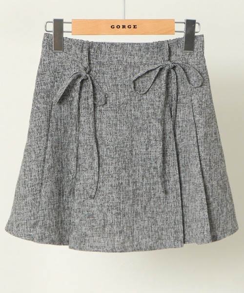 GORGE(ゴージ)の「《リボン付きプリーツ》レディース ツイード ミニスカート ショート丈 体型カバー 春夏秋(スカート・レディース・ブラック/オフホワイト・F)」の13枚目の写真
