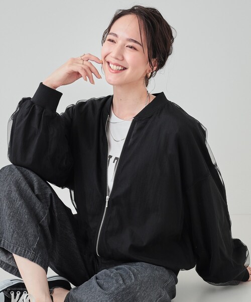 Cutie Blonde（キューティーブロンド）の「重ねチュールで差をつける シアーブルゾン（ブルゾン・レディース・ブラック/ダークブラウン・02/03/04）」の2枚目の写真