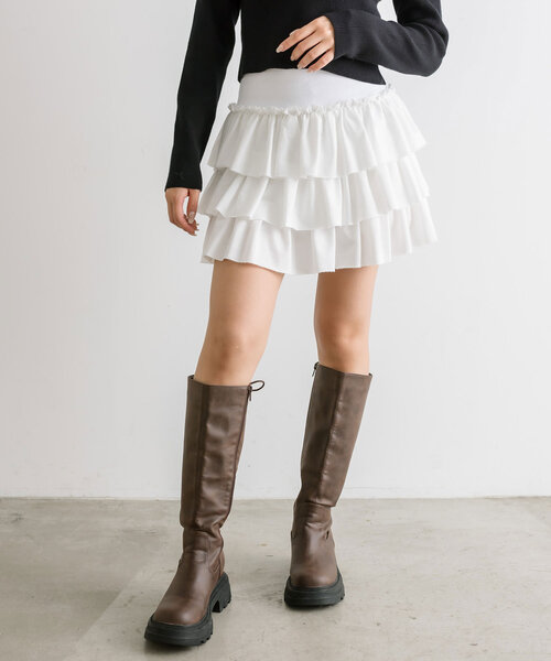 OLIVE des OLIVE（オリーブデオリーブ）の「3段フリルスウェットミニスカート（スカート・レディース・ブラック/オフホワイト/トップグレー・FREE）」の22枚目の写真