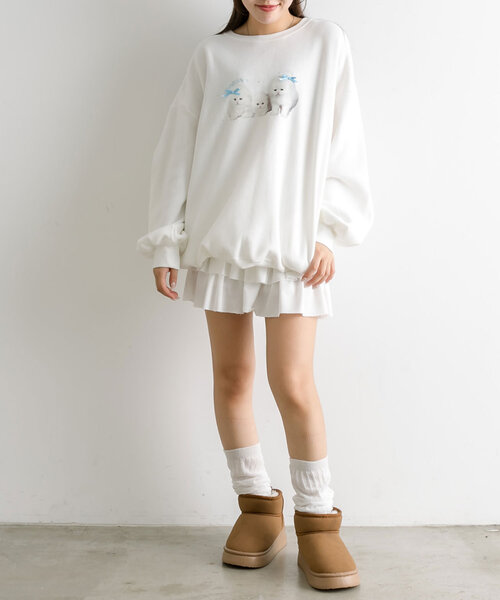 OLIVE des OLIVE（オリーブデオリーブ）の「3段フリルスウェットミニスカート（スカート・レディース・ブラック/オフホワイト/トップグレー・FREE）」の9枚目の写真