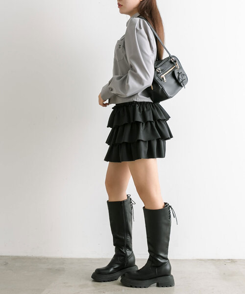 OLIVE des OLIVE（オリーブデオリーブ）の「3段フリルスウェットミニスカート（スカート・レディース・ブラック/オフホワイト/トップグレー・FREE）」の14枚目の写真