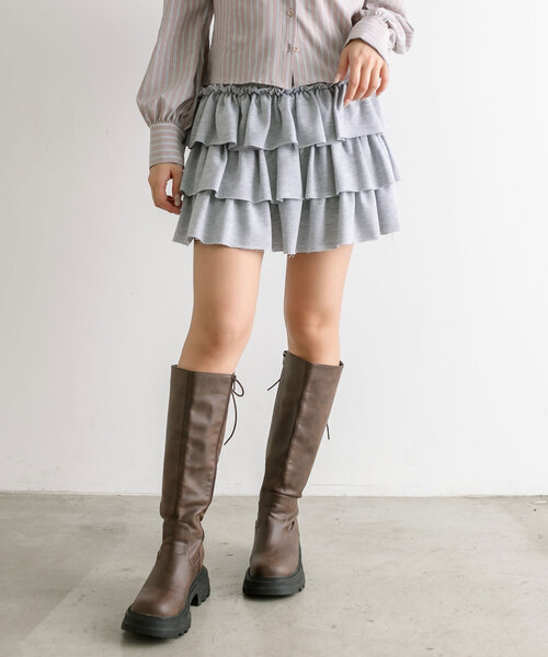 OLIVE des OLIVE（オリーブデオリーブ）の「3段フリルスウェットミニスカート（スカート・レディース・ブラック/オフホワイト/トップグレー・FREE）」の15枚目の写真