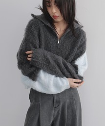【入荷禁止】ニュアンス柄ハーフジップニット