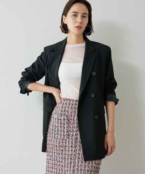 Whim Gazette(ウィムガゼット)の「ストレッチジャケット(テーラードジャケット・レディース・ベージュ/ブラック・FREE)」の2枚目の写真