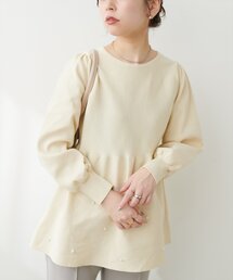 【mamamo】パール付きペプラムニット