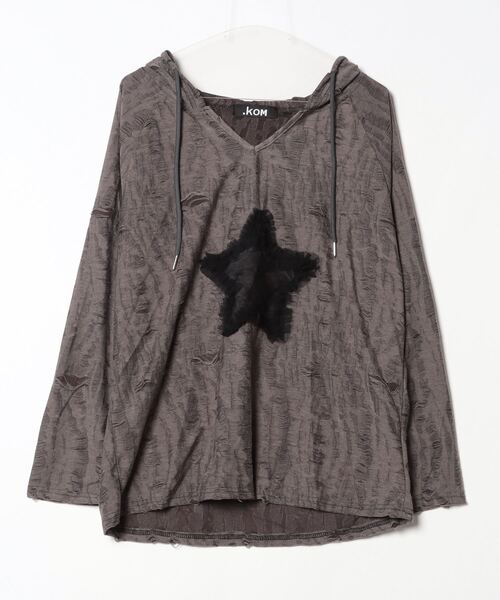 .KOM（ドットコム）の「『.KOM/ドットケーオーエム』スターデザインフードトップス 長袖【Y】【CN】（Tシャツ/カットソー・レディース・ホワイト/ブラック・FREE）」の10枚目の写真