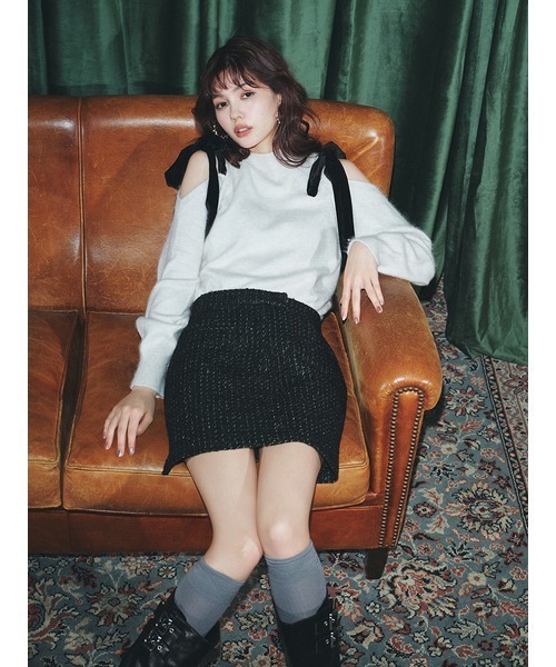 lily brown リボンボリューム袖ニットトップス LILY BROWN Lily Brown リボンボリューム袖ニットトップス ブルー