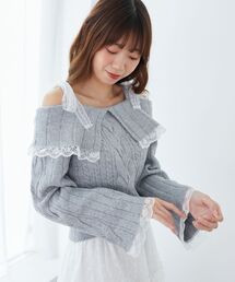 MAJESTIC LEGON | レースリボンオフショルケーブルニット(ニット/セーター)