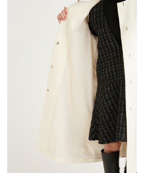 CELFORD（セルフォード）の「カシミア混ノーカラーコート（ノーカラーコート・レディース・チェック/ダークネイビー/サックスブルー/アイボリー・38/36）」の15枚目の写真