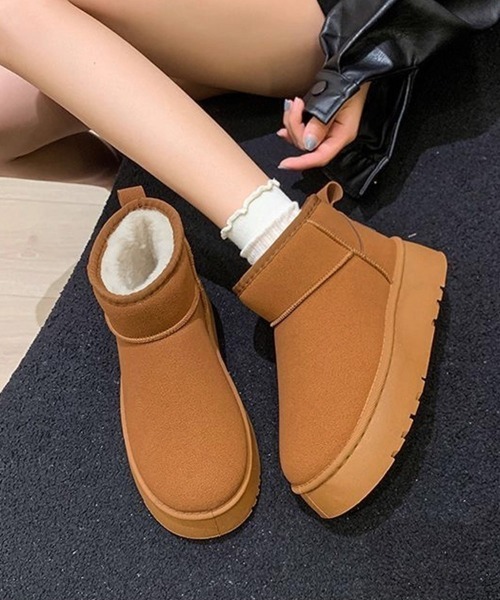 Miniministore(ミニミニストア)の「厚底ムートンブーツ 裏起毛ショートブーツ(ブーツ・レディース・ベージュ/ブラック/キャメル・24.5cm/24.0cm/23.5cm/23.0cm/25.0cm)」の3枚目の写真