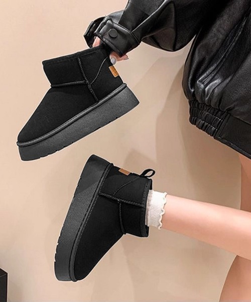 Miniministore(ミニミニストア)の「厚底ムートンブーツ 裏起毛ショートブーツ(ブーツ・レディース・ベージュ/ブラック/キャメル・24.5cm/24.0cm/23.5cm/23.0cm/25.0cm)」の1枚目の写真