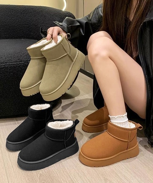 Miniministore(ミニミニストア)の「厚底ムートンブーツ 裏起毛ショートブーツ(ブーツ・レディース・ベージュ/ブラック/キャメル・24.5cm/24.0cm/23.5cm/23.0cm/25.0cm)」の4枚目の写真