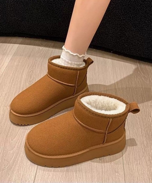 Miniministore(ミニミニストア)の「厚底ムートンブーツ 裏起毛ショートブーツ(ブーツ・レディース・ベージュ/ブラック/キャメル・24.5cm/24.0cm/23.5cm/23.0cm/25.0cm)」の9枚目の写真