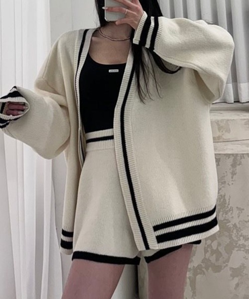 GLAMOROUS JANE（グラマラスジェーン）の「配色ライン入りカーデ×ショートパンツ2点セット（セットアップ・レディース・ホワイト/グレー/ブラック・FREE）」の18枚目の写真