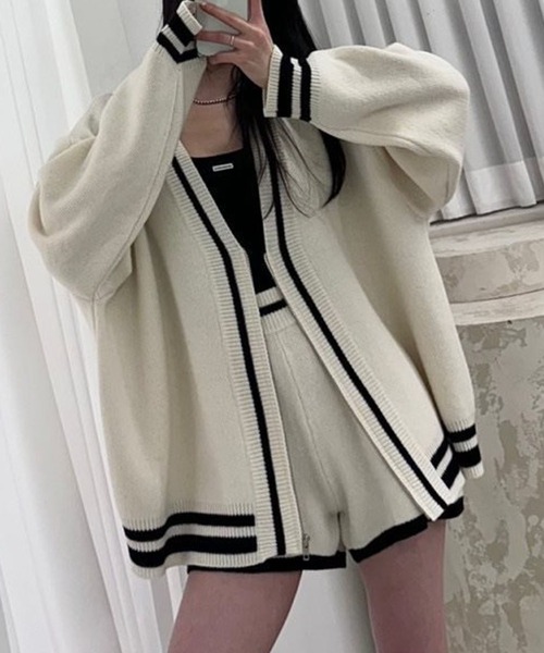 GLAMOROUS JANE（グラマラスジェーン）の「配色ライン入りカーデ×ショートパンツ2点セット（セットアップ・レディース・ホワイト/グレー/ブラック・FREE）」の17枚目の写真