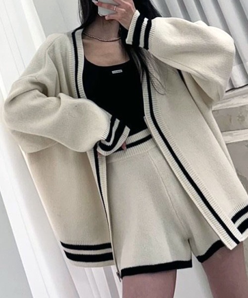 GLAMOROUS JANE（グラマラスジェーン）の「配色ライン入りカーデ×ショートパンツ2点セット（セットアップ・レディース・ホワイト/グレー/ブラック・FREE）」の16枚目の写真