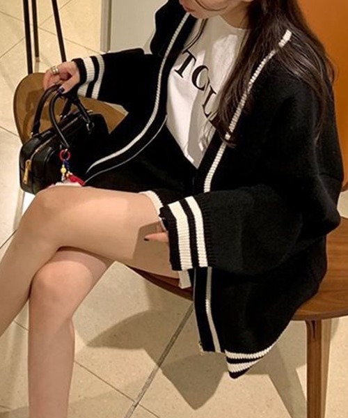 GLAMOROUS JANE（グラマラスジェーン）の「配色ライン入りカーデ×ショートパンツ2点セット（セットアップ・レディース・ホワイト/グレー/ブラック・FREE）」の15枚目の写真