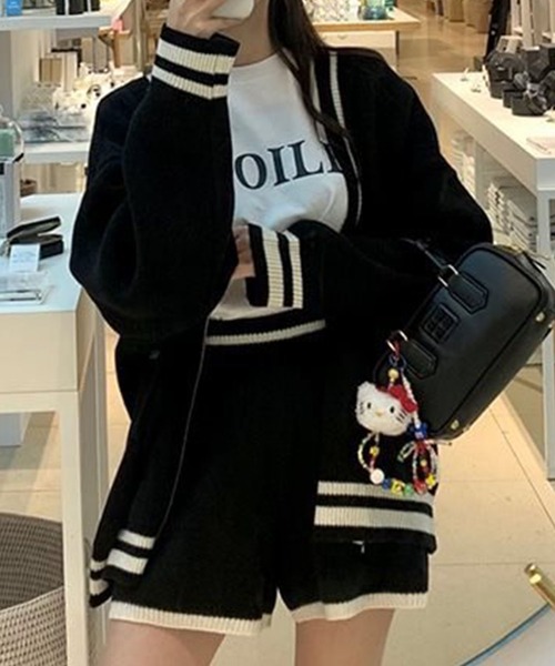 GLAMOROUS JANE（グラマラスジェーン）の「配色ライン入りカーデ×ショートパンツ2点セット（セットアップ・レディース・ホワイト/グレー/ブラック・FREE）」の14枚目の写真