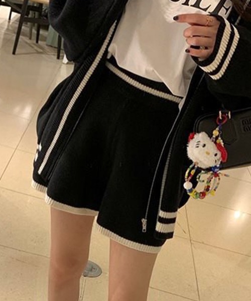 GLAMOROUS JANE（グラマラスジェーン）の「配色ライン入りカーデ×ショートパンツ2点セット（セットアップ・レディース・ホワイト/グレー/ブラック・FREE）」の8枚目の写真