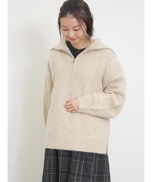 Samansa Mos2（サマンサ モスモス）の「ハーフジッププルオーバー（Tシャツ/カットソー・レディース・ベージュ/ピンク/キナリ/チャコールグレー・F）」の2枚目の写真