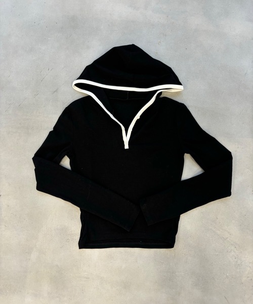 SHAGGIE(シャギー)の「フード付きロングスリーブフライストップス(Tシャツ/カットソー・レディース・ブラック/グレー/グレー系その他/ベージュ系その他・FREE)」の14枚目の写真