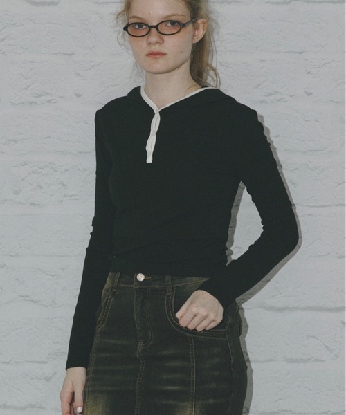 SHAGGIE(シャギー)の「フード付きロングスリーブフライストップス(Tシャツ/カットソー・レディース・ブラック/グレー/グレー系その他/ベージュ系その他・FREE)」の17枚目の写真