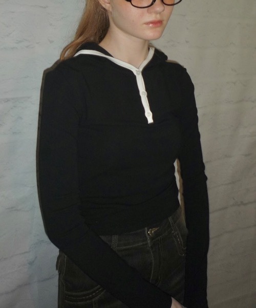 SHAGGIE(シャギー)の「フード付きロングスリーブフライストップス(Tシャツ/カットソー・レディース・ブラック/グレー/グレー系その他/ベージュ系その他・FREE)」の21枚目の写真