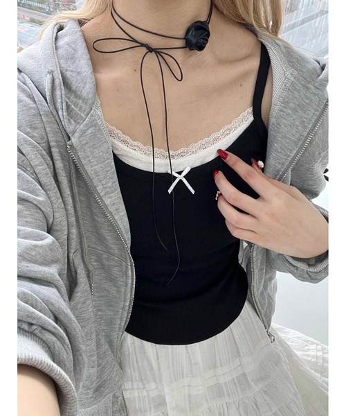 PHILLY（フィリー）の「【PHILLY】フェイクレイヤードリボンキャミソール（キャミソール・レディース・ブラウン/アイボリー/ブラック・FREE）」の8枚目の写真