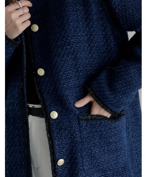 オケージョン セレモニー]オーバーサイズ金ボタンツイードジャケット