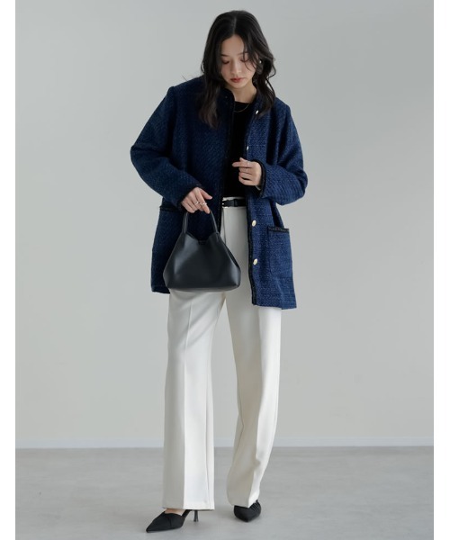 オケージョン セレモニー]オーバーサイズ金ボタンツイードジャケット