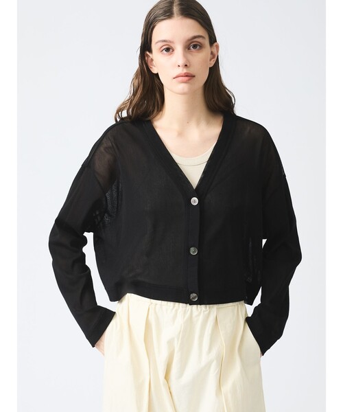 mizuiroind(ミズイロインド)の「mizuiro ind メッシュVネックショートカーディガン(カーディガン/ボレロ・レディース・ブラック/サンドベージュ/ネイビー・FREE)」の9枚目の写真