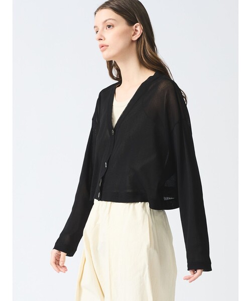 mizuiroind(ミズイロインド)の「mizuiro ind メッシュVネックショートカーディガン(カーディガン/ボレロ・レディース・ブラック/サンドベージュ/ネイビー・FREE)」の10枚目の写真