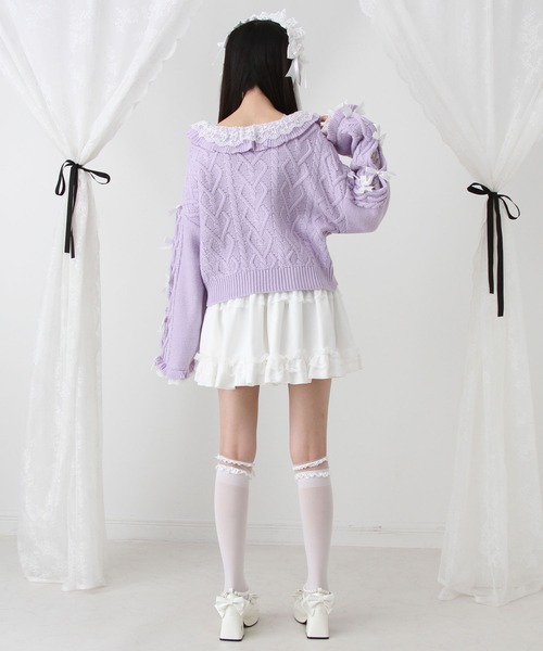 DearMyLove（ディアマイラブ）の「Vネックリボンレースビジューハートケーブルニット（ニット/セーター・レディース・ホワイト/ライトグレー/ラベンダー/ベビーピンク・M-L/LL～3L）」の15枚目の写真