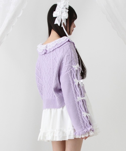 DearMyLove（ディアマイラブ）の「Vネックリボンレースビジューハートケーブルニット（ニット/セーター・レディース・ホワイト/ライトグレー/ラベンダー/ベビーピンク・M-L/LL～3L）」の16枚目の写真