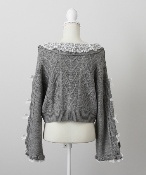 DearMyLove（ディアマイラブ）の「Vネックリボンレースビジューハートケーブルニット（ニット/セーター・レディース・ホワイト/ライトグレー/ラベンダー/ベビーピンク・M-L/LL～3L）」の22枚目の写真