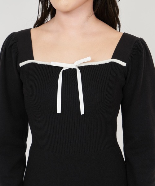 ROYAL PARTY（ロイヤルパーティー）の「配色リボンニットマーメイドワンピース（ワンピース・レディース・グリーン/オフホワイト/ブラック・FREE）」の16枚目の写真