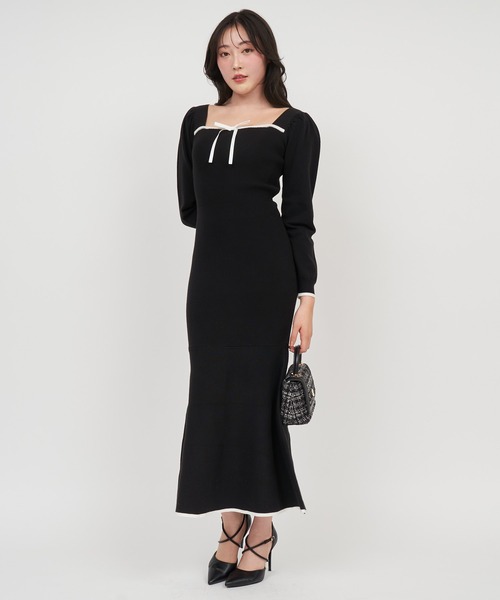 ROYAL PARTY（ロイヤルパーティー）の「配色リボンニットマーメイドワンピース（ワンピース・レディース・グリーン/オフホワイト/ブラック・FREE）」の12枚目の写真